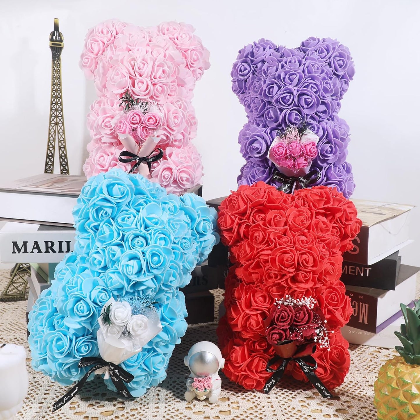 Rose Bear,Flower Rose Teddy Bear Gifts for Women, Gifts for Girlfriend, Rose Flower Bear over 250 Flowers, Gifts for Mothers Day(Red)