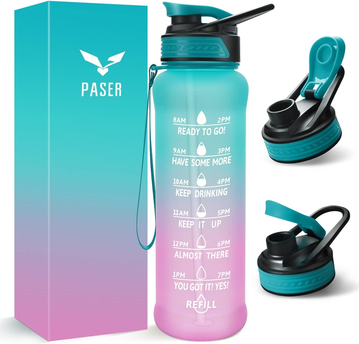 24/32 Oz Motivational Water Bottle with Time to Drink, Removable Straw & Time Marker, Tritan Bpa-Free, Flip Lid Fast Flow & Leak Proof Water Jug for School, Office, Fitness, Outdoor Sports…