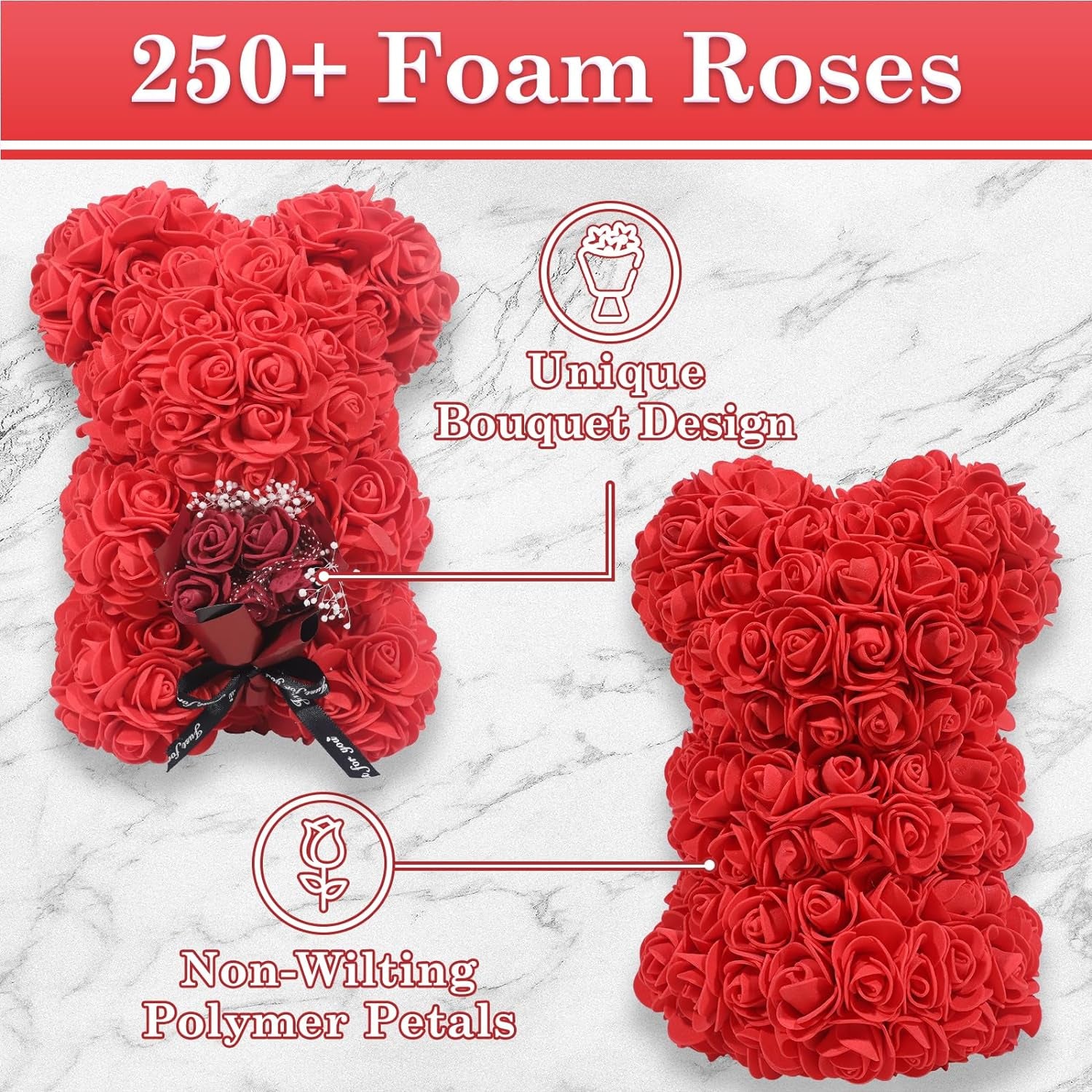 Rose Bear,Flower Rose Teddy Bear Gifts for Women, Gifts for Girlfriend, Rose Flower Bear over 250 Flowers, Gifts for Mothers Day(Red)