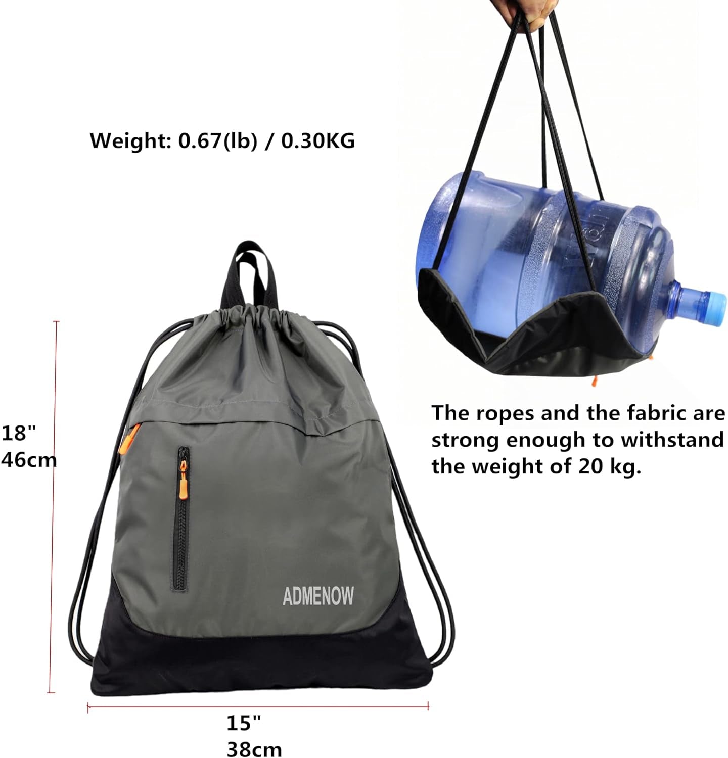 Drawstring Backpack Gym String Bag Sack Pack Sackpack Knapsack Sports Men Women Workout Dance Track Travel Beach Swim (Grey) One_Size